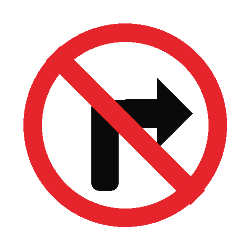Que indica una senal roja circular con una flecha de vuelta a la derecha tachada?
